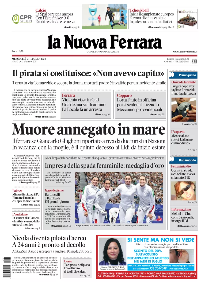 Prima-pagina-nuova ferrara-oggi-edizione-del-2024-07-31